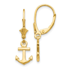 14K Yellow Gold Mini Anchor Leverback Earrings