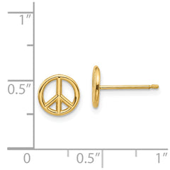 14K Yellow Gold Polished Peace Symbol Post Earrings