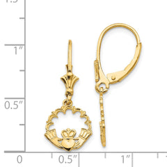 14K Yellow Gold Claddagh in Circle Leverback Earrings