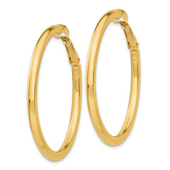 14K Yellow Gold 3x35mm Polished Round Omega Back Hoop Earrings
