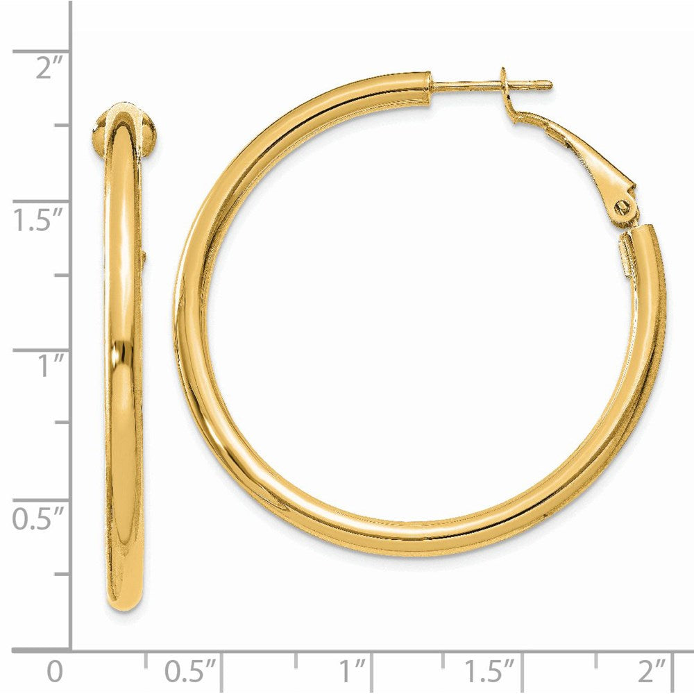 14K Yellow Gold 3x35mm Polished Round Omega Back Hoop Earrings