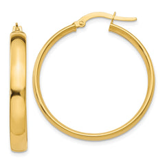 14K Yellow Gold 4x25mm Polished Hoop Earrings