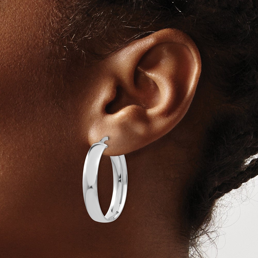 14K White Gold 5.75mm Polished Oval Hoop Earrings