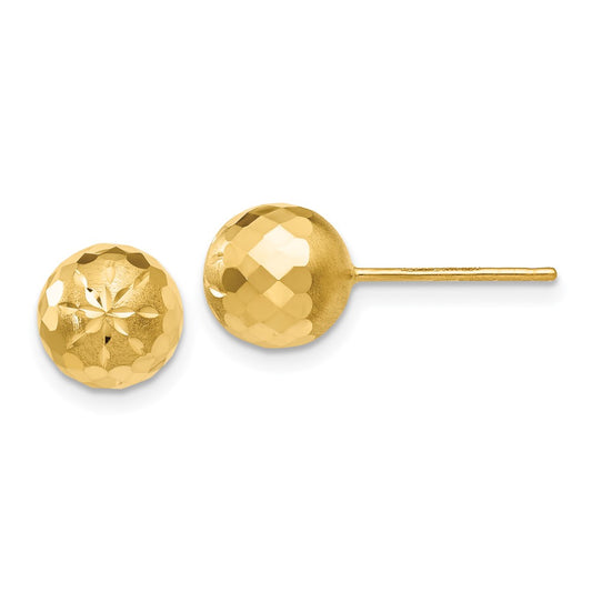 14K Yellow Gold 8mm Diamond-cut Mirror Ball Post Earrings