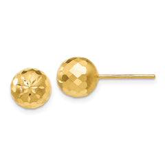 14K Yellow Gold 8mm Diamond-cut Mirror Ball Post Earrings