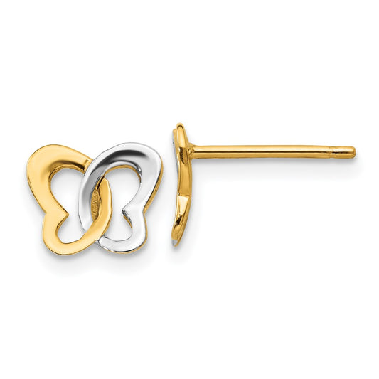 14K Two-Tone Gold Butterfly Post Earrings