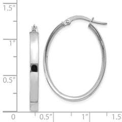 14K White Gold 3mm Oval Hoop Earrings