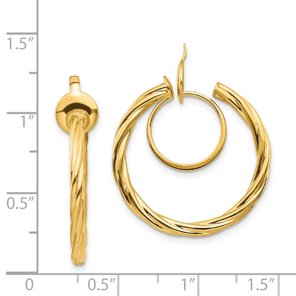 14K Yellow Gold Twisted Non-pierced Hoop Earrings