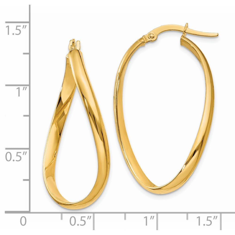 14K Yellow Gold 3mm Twisted Oval Hoop Earrings