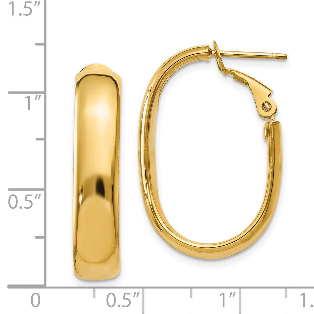 14K Yellow Gold 5.75mm Oval Omega Back Hoop Earrings