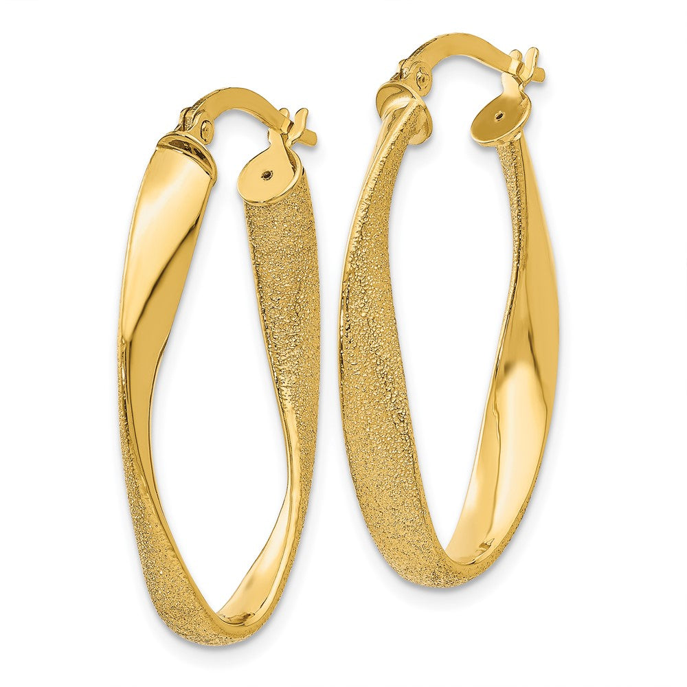 14K Yellow Gold Oval Twist Hoop Earrings