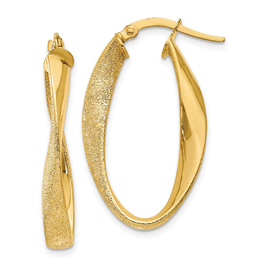 14K Yellow Gold Oval Twist Hoop Earrings
