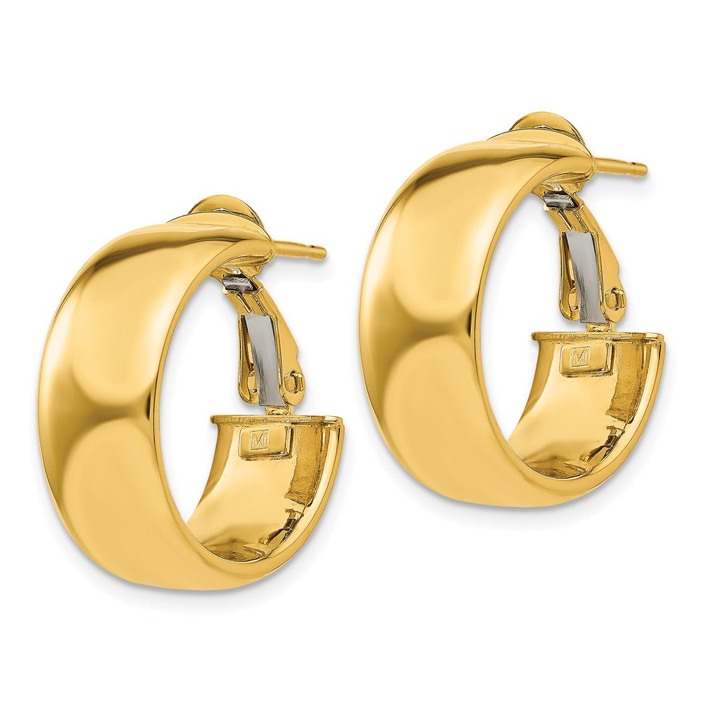 14K Yellow Gold 7.75mm Small Omega Back Hoop Earrings