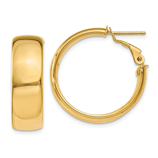 14K Yellow Gold 7.75mm Omega Back Hoop Earrings