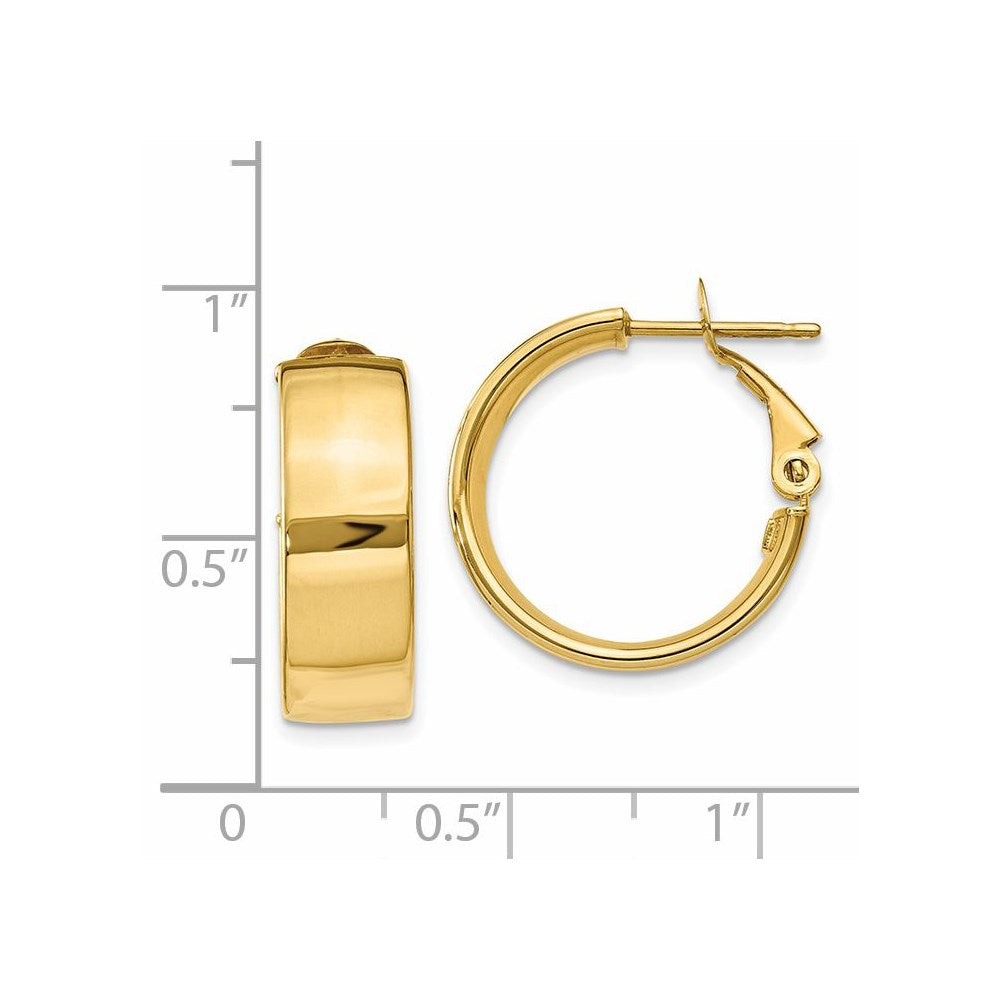 14K Yellow Gold 6.75mm Omega Back Hoop Earrings