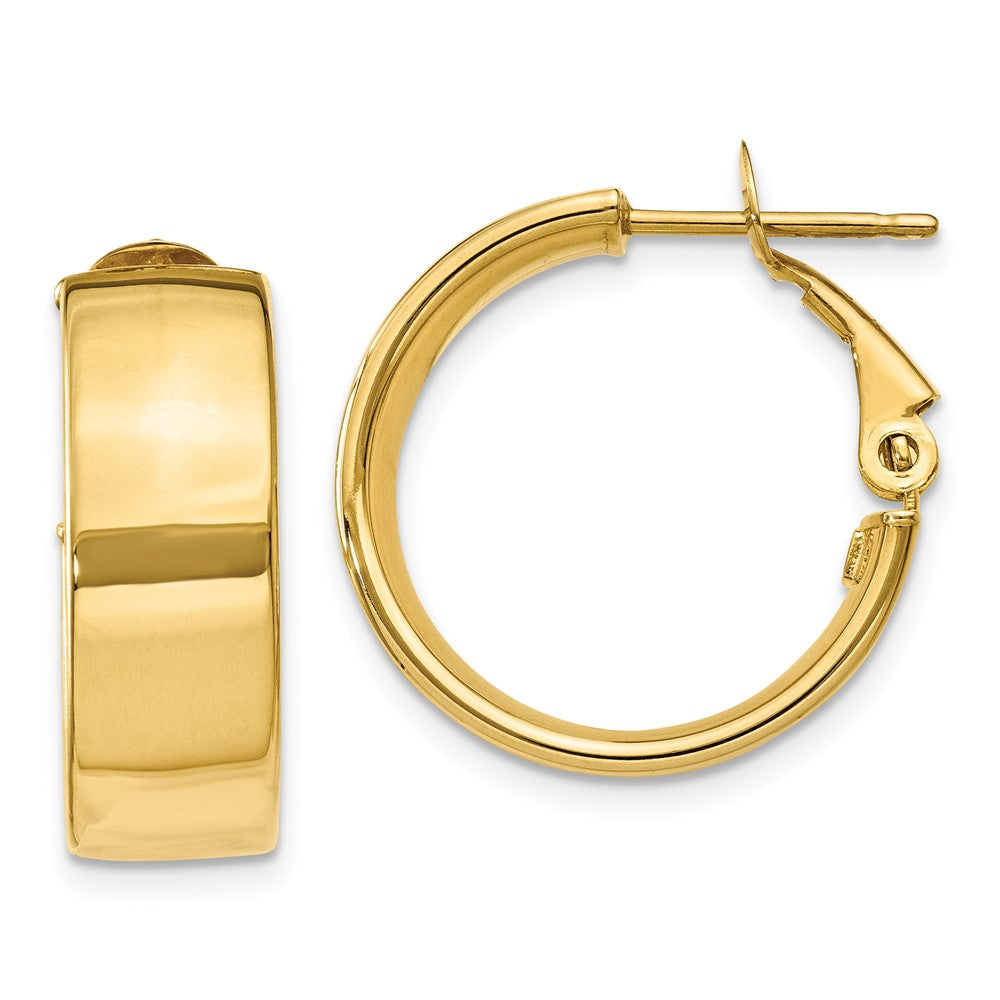 14K Yellow Gold 6.75mm Omega Back Hoop Earrings