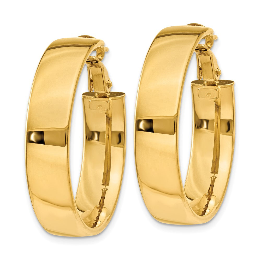 14K Yellow Gold 6.75mm Large Omega Back Hoop Earrings