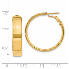 14K Yellow Gold 6.75mm Large Omega Back Hoop Earrings