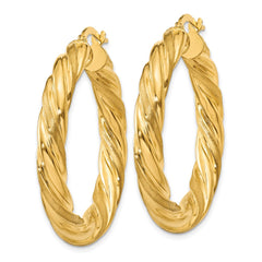14K Yellow Gold 6mm Satin & Polished Twisted Hoop Earrings