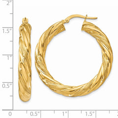 14K Yellow Gold 6mm Satin & Polished Twisted Hoop Earrings