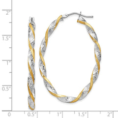 14K Two-Tone Gold Twisted Diamond-cut Oval Hoop Earrings