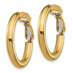 14K Yellow Gold 3x15mm Polished Round Omega Back Hoop Earrings
