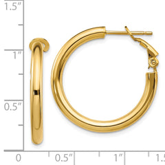 14K Yellow Gold 3x20mm Polished Round Omega Back Hoop Earrings