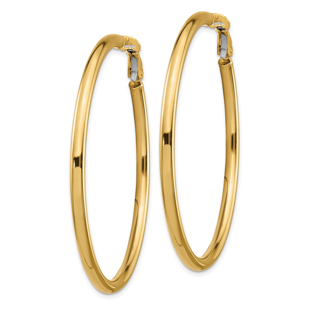 14K Yellow Gold 3x45mm Polished Round Omega Back Hoop Earrings