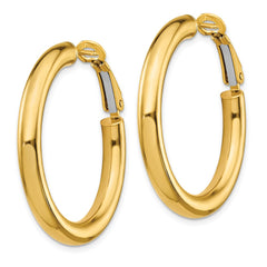14K Yellow Gold 4x25mm Polished Round Omega Back Hoop Earrings
