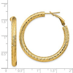 14K Yellow Gold 4x30mm Diamond-cut Round Omega Back Hoop Earrings