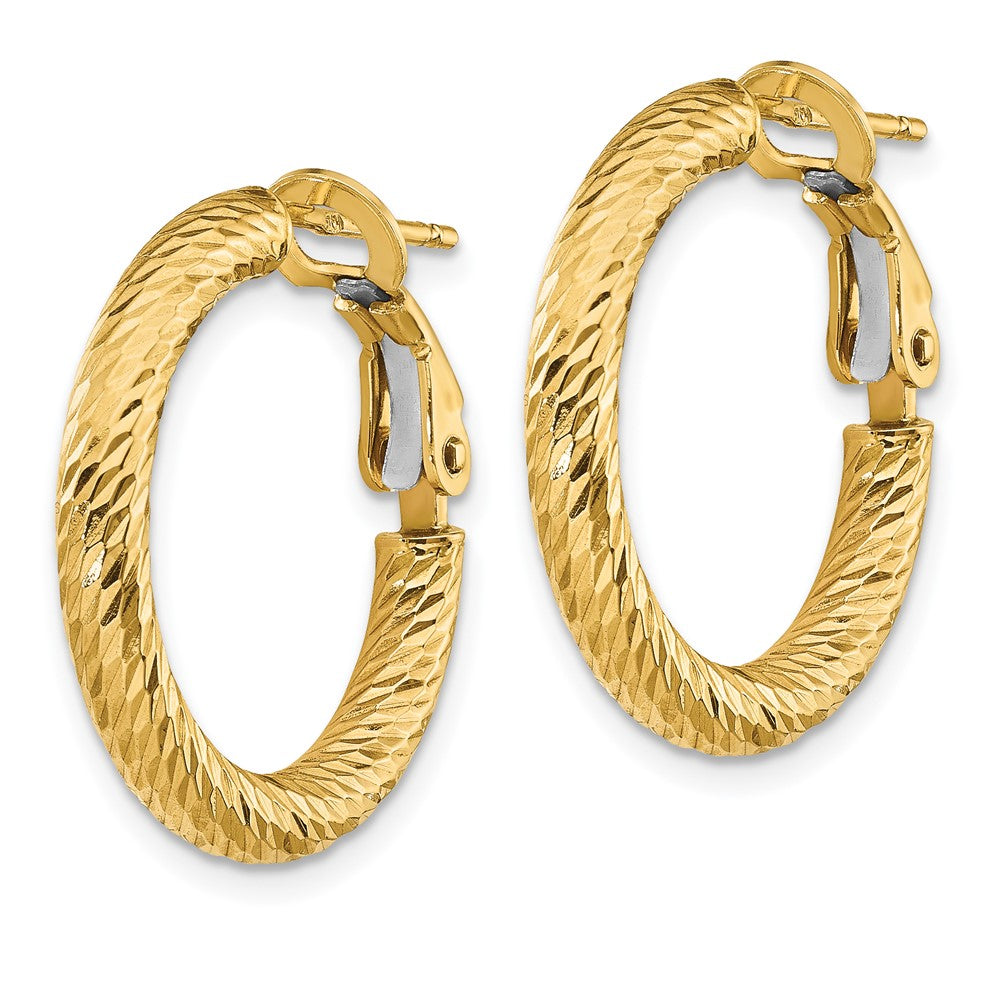 14K Yellow Gold 3x15mm Diamond-cut Round Omega Back Hoop Earrings