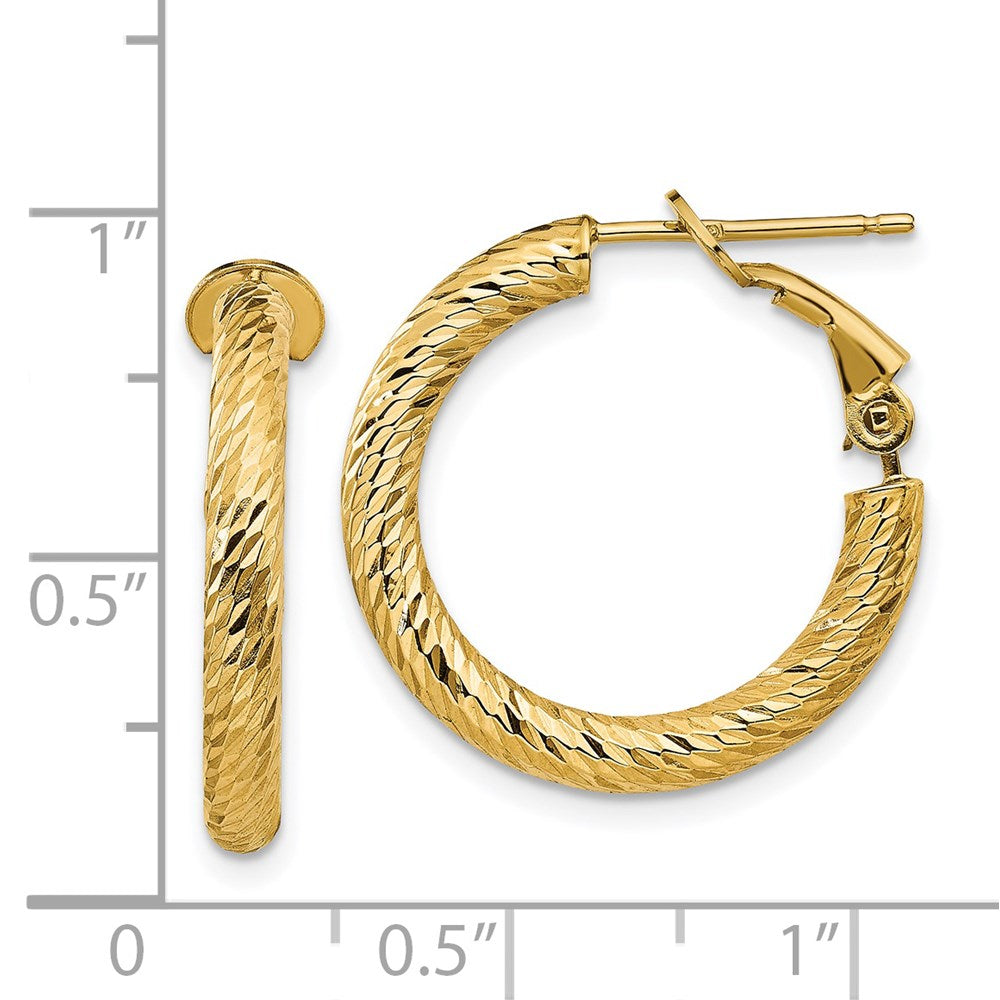 14K Yellow Gold 3x15mm Diamond-cut Round Omega Back Hoop Earrings
