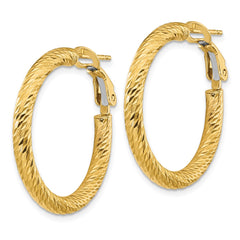 14K Yellow Gold 3x20mm Diamond-cut Round Omega Back Hoop Earrings