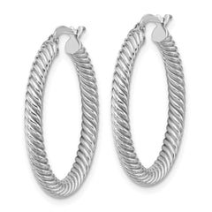 14K White Gold 3x20mm Twisted Round Hoop Earrings