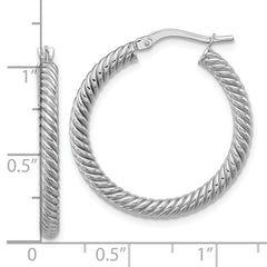 14K White Gold 3x20mm Twisted Round Hoop Earrings