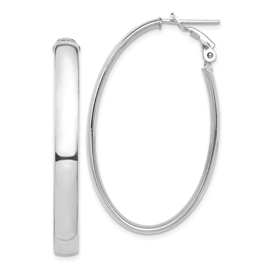 14K White Gold High Polished 5mm Omega Back Oval Hoop Earrings
