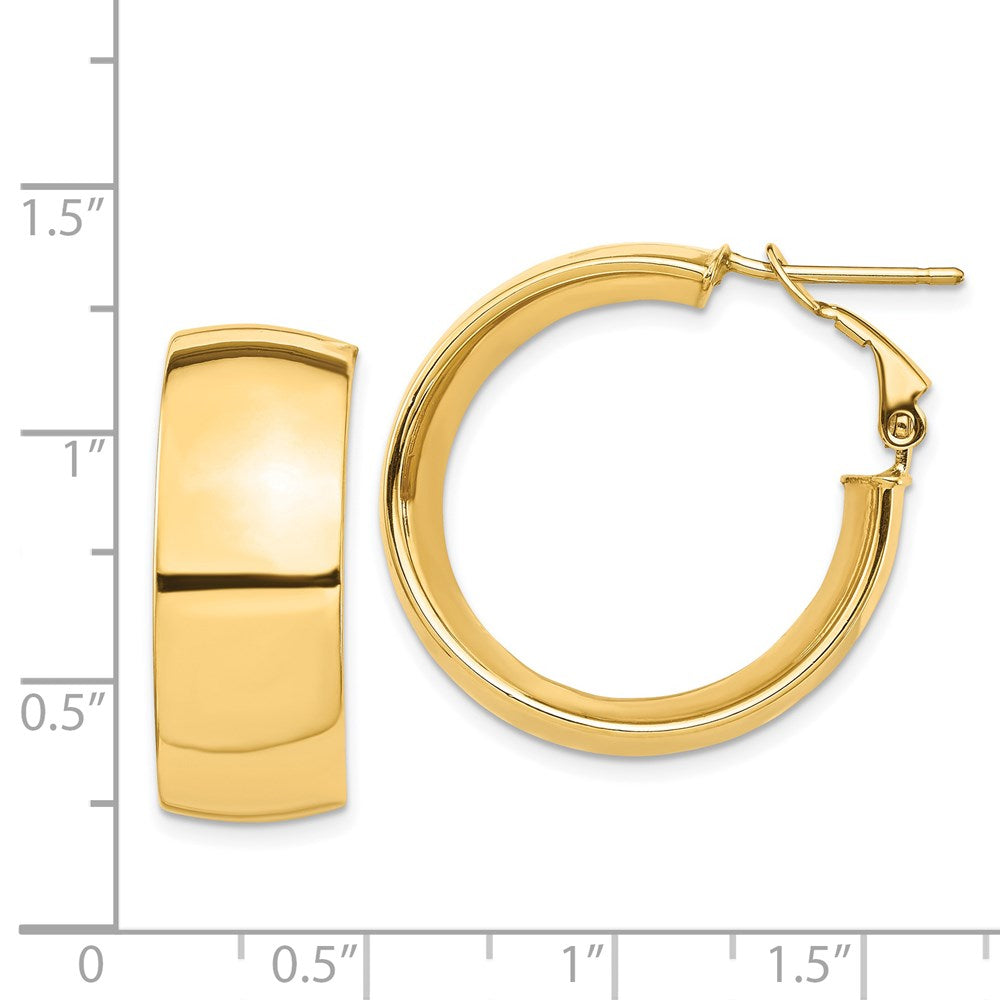 14K Yellow Gold High Polished 10mm Omega Back Hoop Earrings