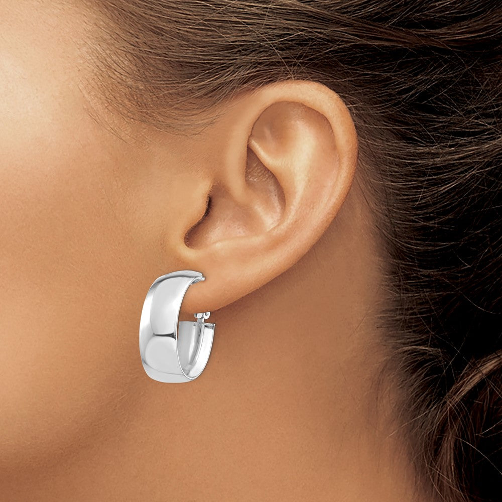 14K White Gold High Polished 10mm Omega Back Oval Hoop Earrings