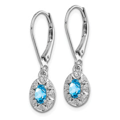 Rhodium-plated Sterling Silver Diamond & Blue Topaz Earrings
