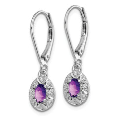 Rhodium-plated Sterling Silver Diamond & Amethyst Earrings