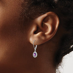 Rhodium-plated Sterling Silver Diamond & Amethyst Earrings
