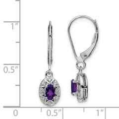 Rhodium-plated Sterling Silver Diamond & Amethyst Earrings
