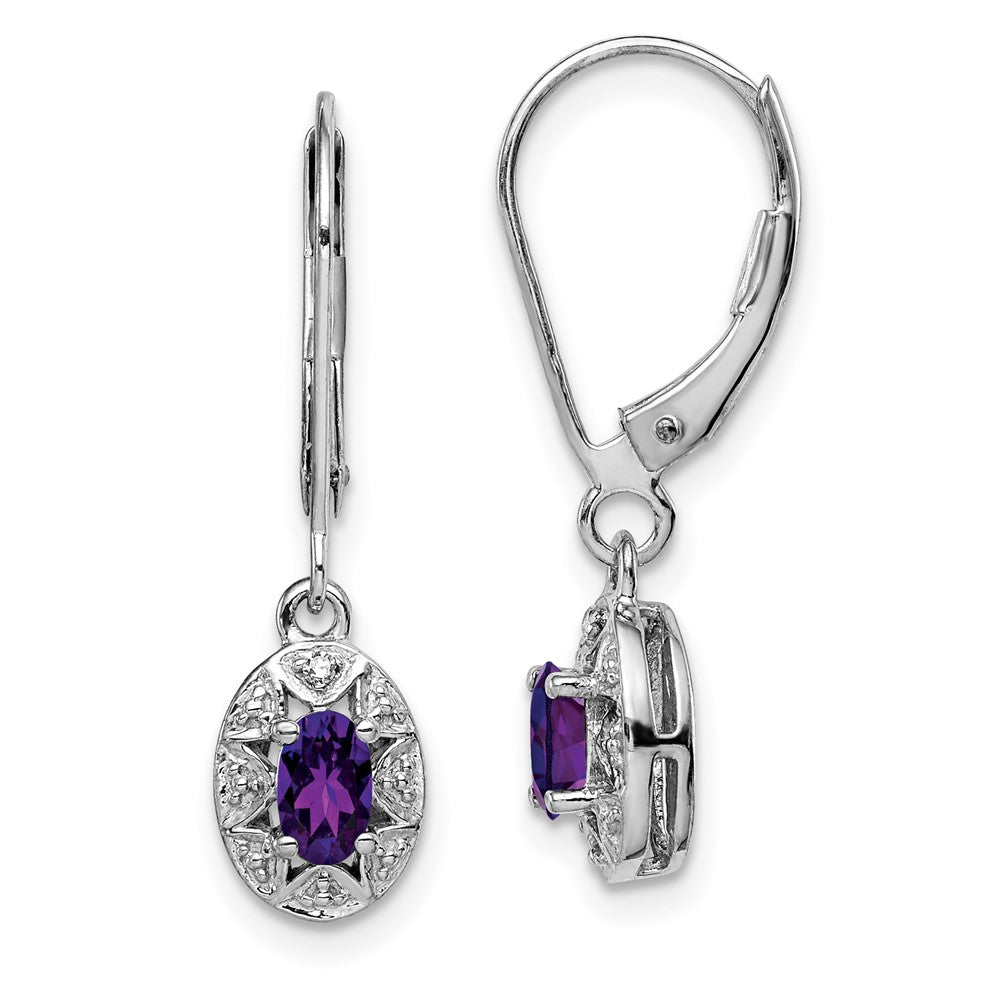Rhodium-plated Sterling Silver Diamond & Amethyst Earrings