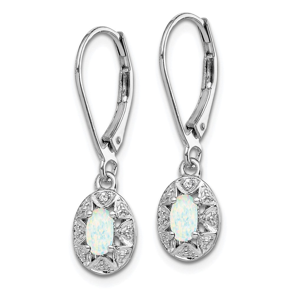 Rhodium-plated Sterling Silver Diamond & Created Opal Earrings