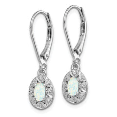 Rhodium-plated Sterling Silver Diamond & Created Opal Earrings