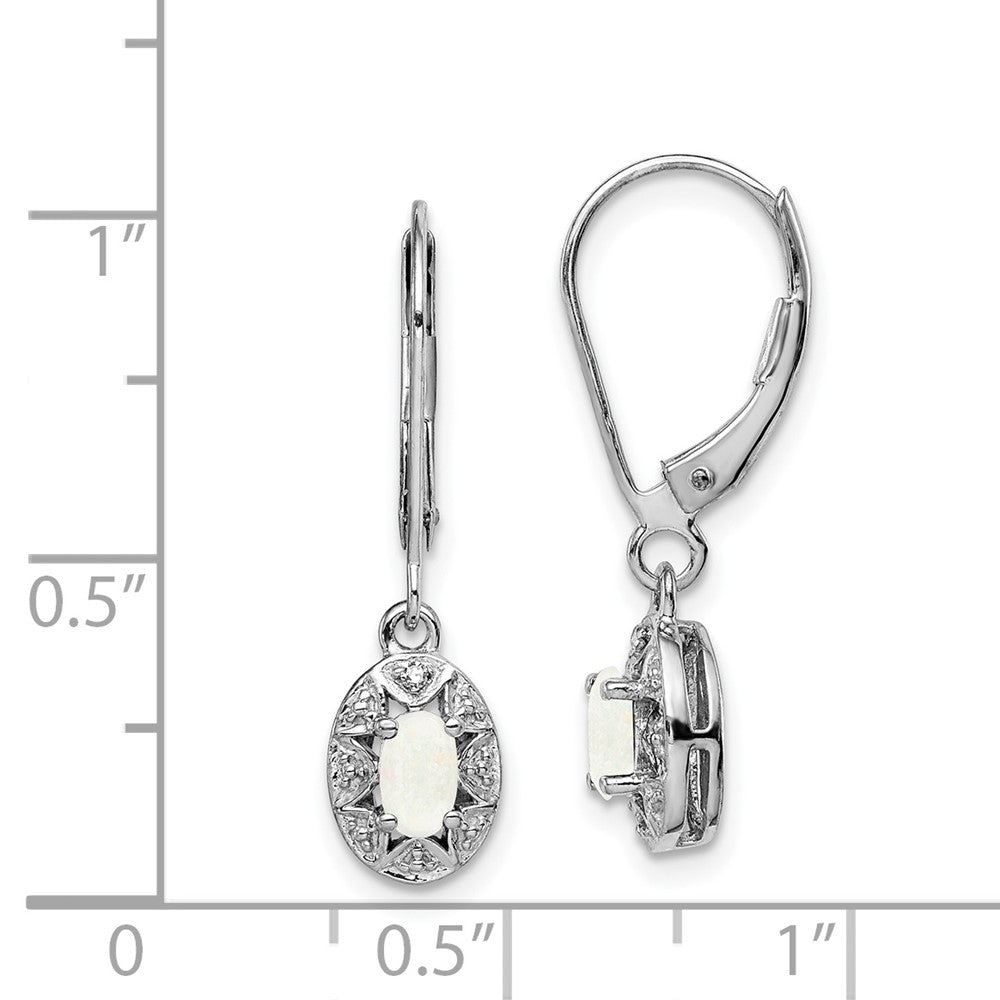 Rhodium-plated Sterling Silver Diamond & Created Opal Earrings