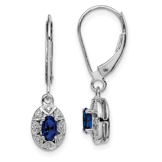 Rhodium-plated Sterling Silver Diamond & Created Sapphire Earrings