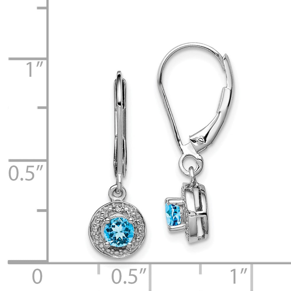 Rhodium-plated Sterling Silver Diamond & Blue Topaz Earrings