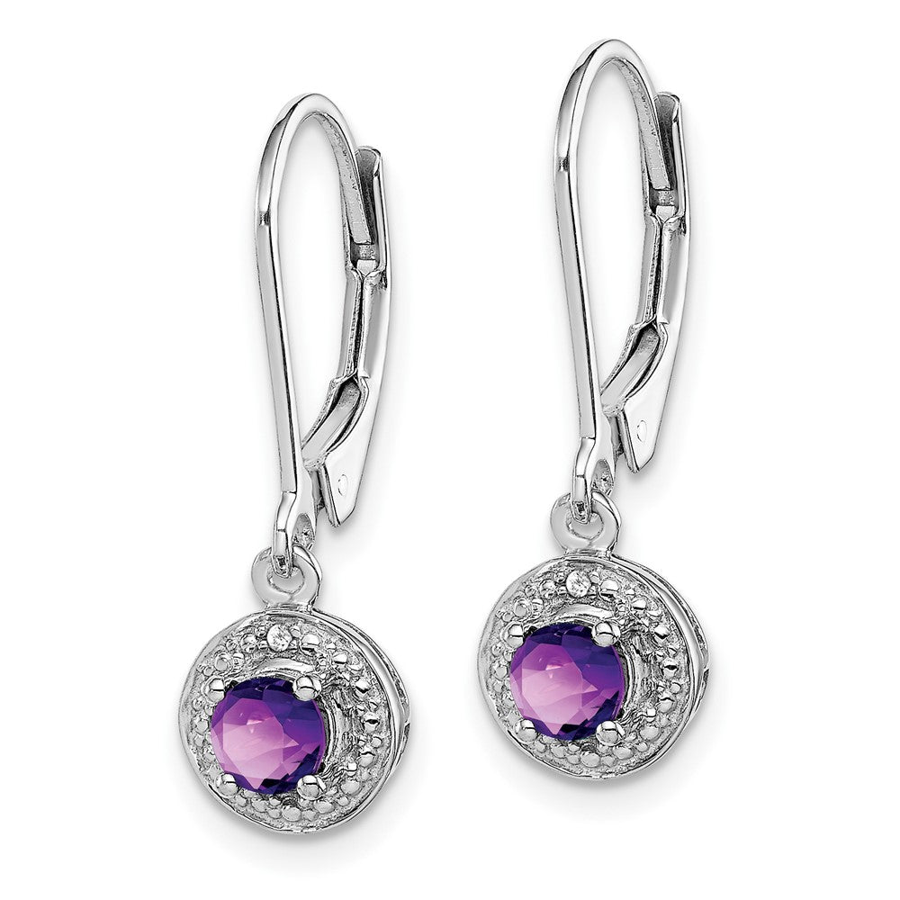 Rhodium-plated Sterling Silver Diamond & Amethyst Earrings