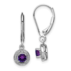 Rhodium-plated Sterling Silver Diamond & Amethyst Earrings
